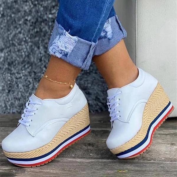 Cosylands Lace Up Wedge Platform Ankle Sneakers