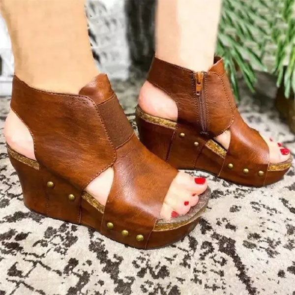 Cosypairs Fashionable Retro Western Style Wedge Sandals