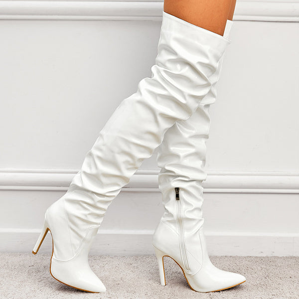 Cosylands Stylish Pointed Toe Patent Leather Over-The -Knee Boots