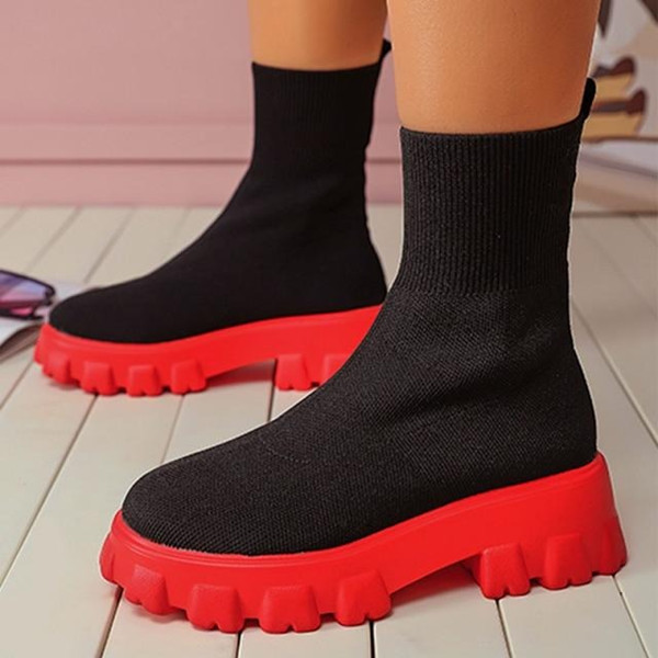 Cosylands Knit Lug Sole Ankle Boots Chunky Platform Sock Booties
