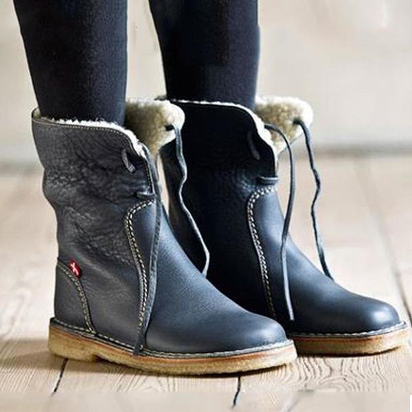 Cosylands Women Winter Vintage Boots Warm Unisex Lace-Up Shoes