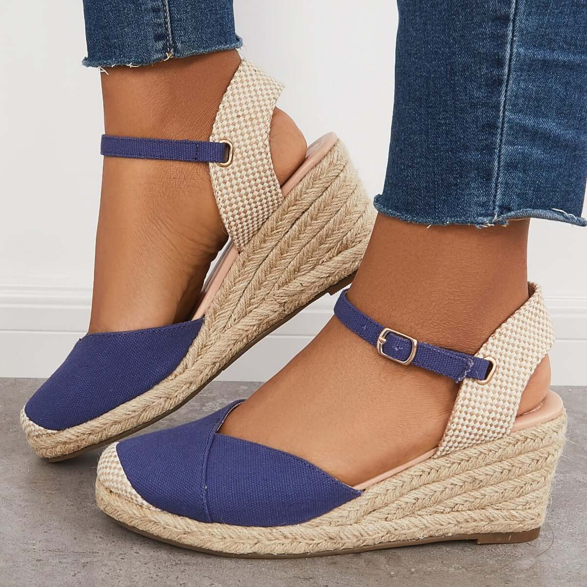 Cosylands Closed Toe Espadrilles Wedge Ankle Strap Sandals
