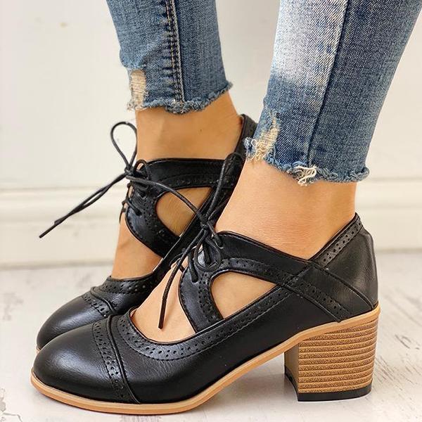 Cosylands Lace-Up Cut Out Chunky Heels
