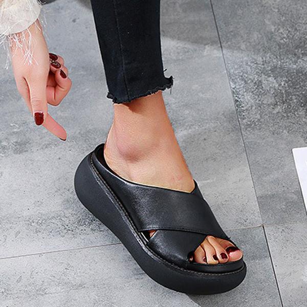 Cosylands Platform Open Toe Comfy Slippers Casual Slide Sandals