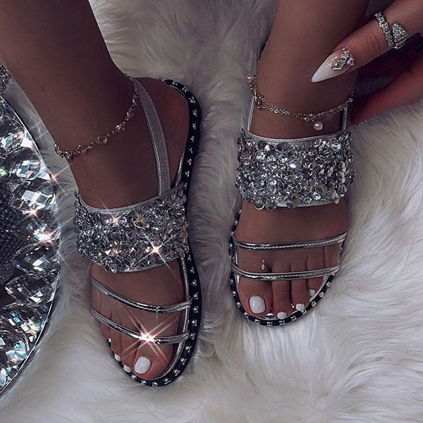 Cosylands Sparkly Diamond Slip-On Flat Sandals