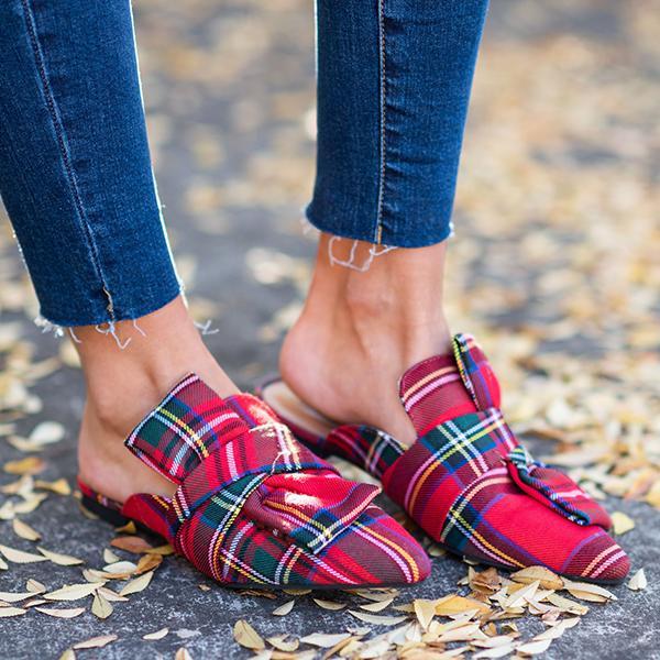 Cosylands Under The Tree Red Plaid Flat Mules