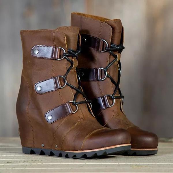 Cosylands Women's Wedge Mid Waterproof Vegan Leather Boots