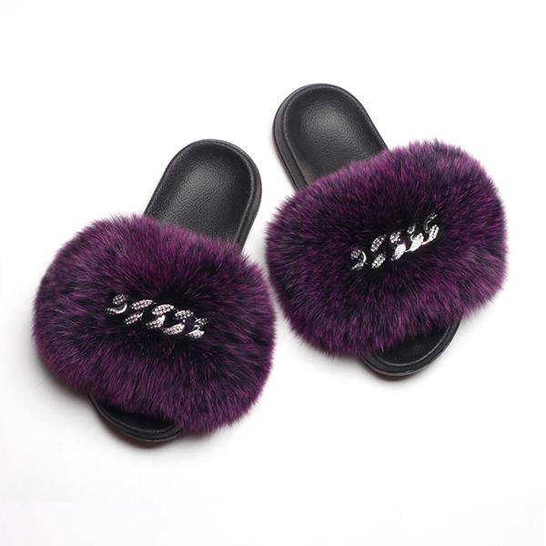 Cosypairs Fur Fluffy Flip Flops Diamond Chain Slippers