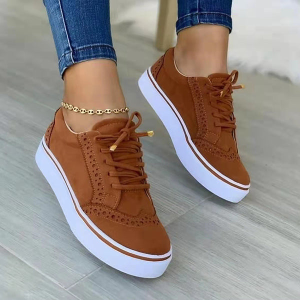 Cosypairs Women Round Toe Platform Lace-Up Casual Shoes