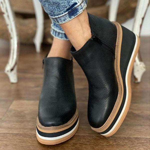 Cosypairs Women Solid Color Wedge Ankle Boots
