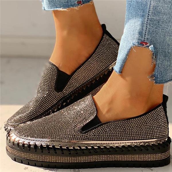 Cosypairs Women Casual Fashion Rhinestone Slip-on Loafers/ Sneakers