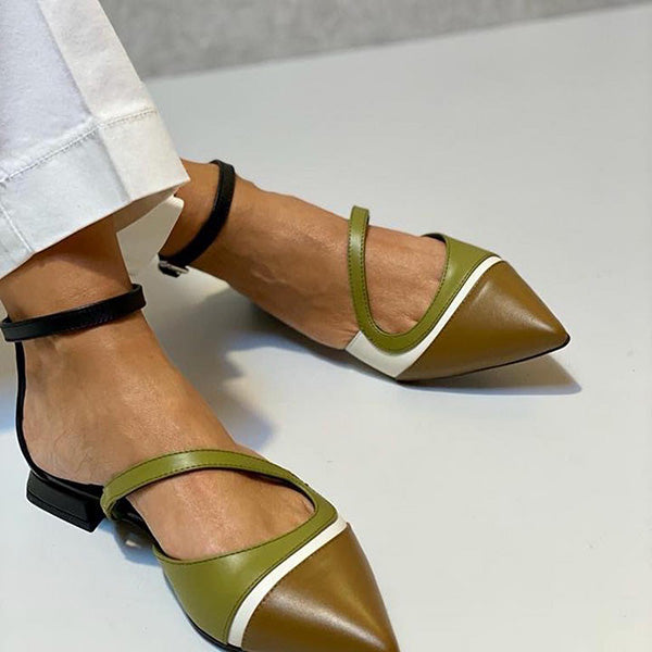 Cosypairs Mix Color Pointed Toe Buckle Flats
