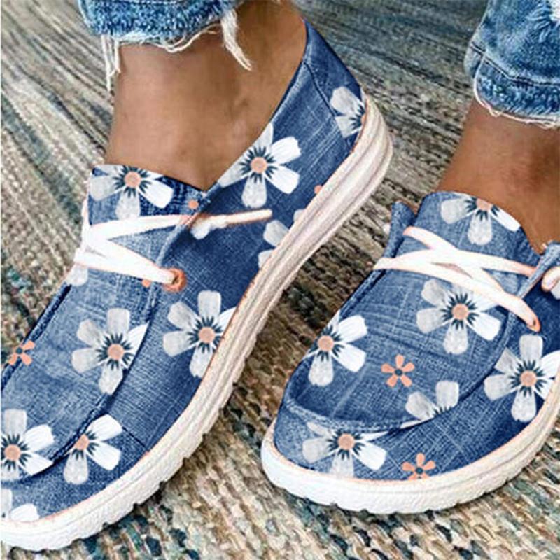 Cosylands Flower Pattern Comfortable Lace-Up Flat Shoes