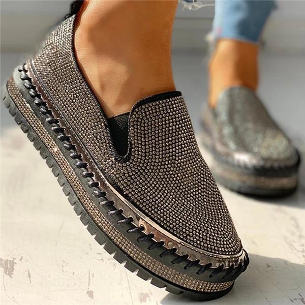 Cosypairs Women Casual Fashion Rhinestone Slip-on Loafers/ Sneakers