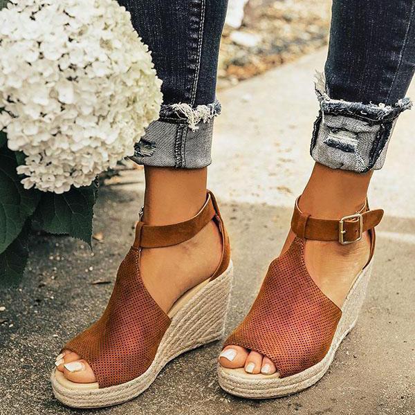 Cosypairs Chic Espadrille Wedges Adjustable Buckle Sandals