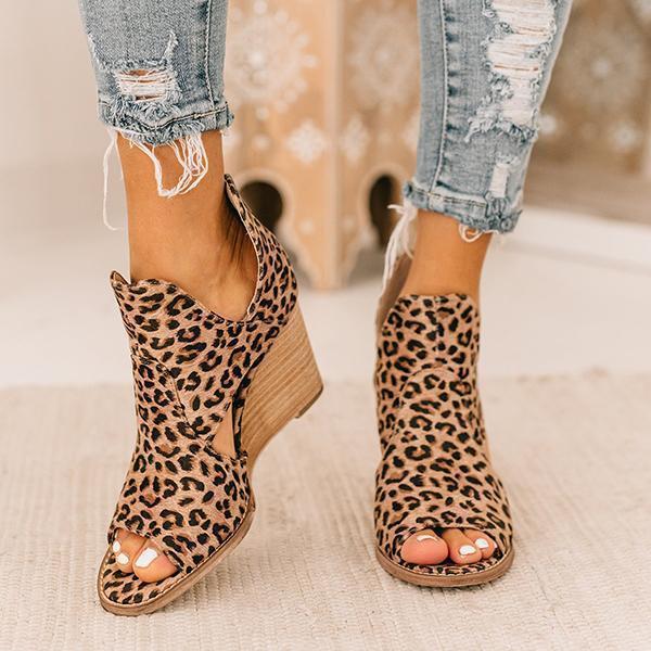 Cosypairs Leopard Open Toe Wedges