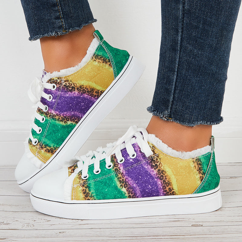 Cosypairs Multicolor Low Top Canvas Sneakers Lace Up Flat Shoes