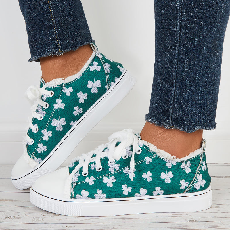 Cosypairs Floral Print Lace Up Canvas Shoes Flat Walking Sneakers