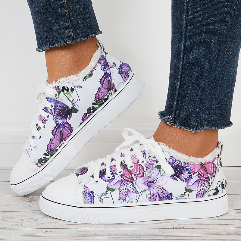 Cosypairs Butterfly Print Low Top Canvas Sneakers Flat Walking Shoes