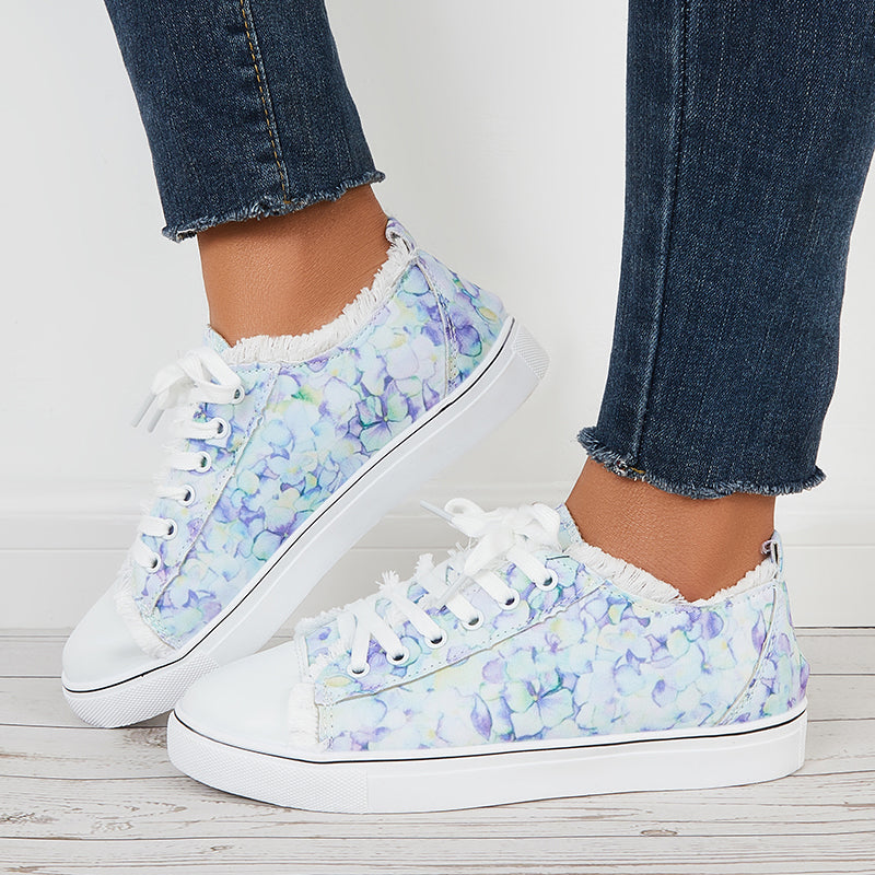 Cosypairs Floral Print Low Top Canvas Sneakers Flat Walking Shoes