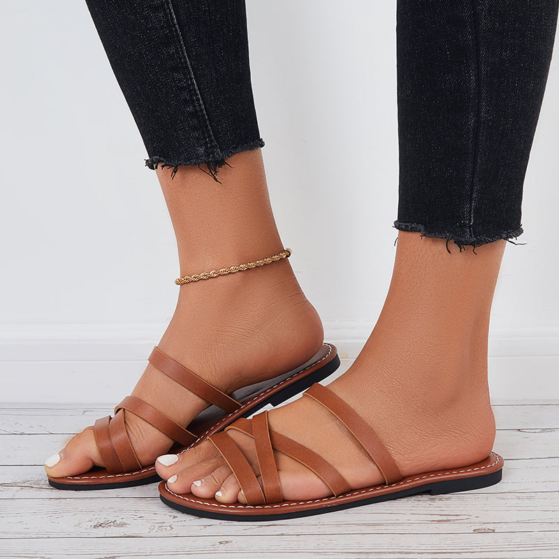 Cosypairs Open Toe Wide Slide Sandals Flat Beach Slippers