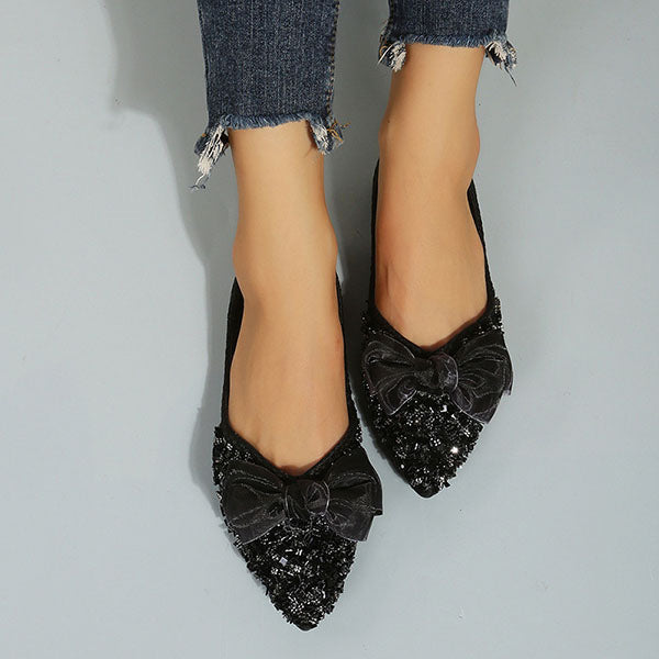 Cosypairs Pointed Toe Bow Sequins Flats