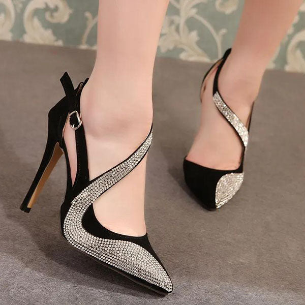 Cosypairs Glitter Strappy Rhinestone Pointed Toe High Heels