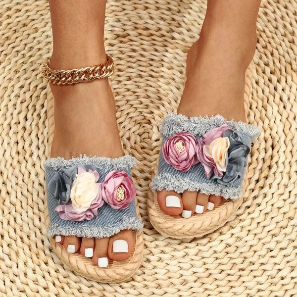 Cosypairs Cute Flower Decor Raw Trim Slippers