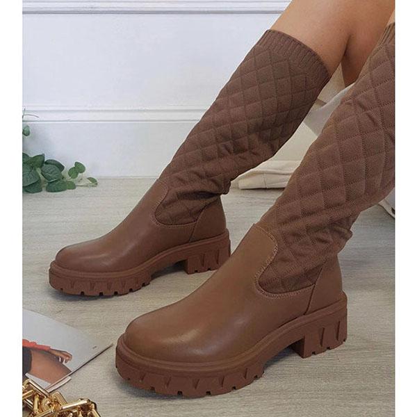 Cosypairs Round Toe Pu Pull-On Mid Calf Boots