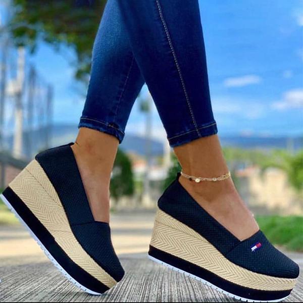 Cosypairs Women Casual Elegant Pu Slip On Wedge Heel Loafers