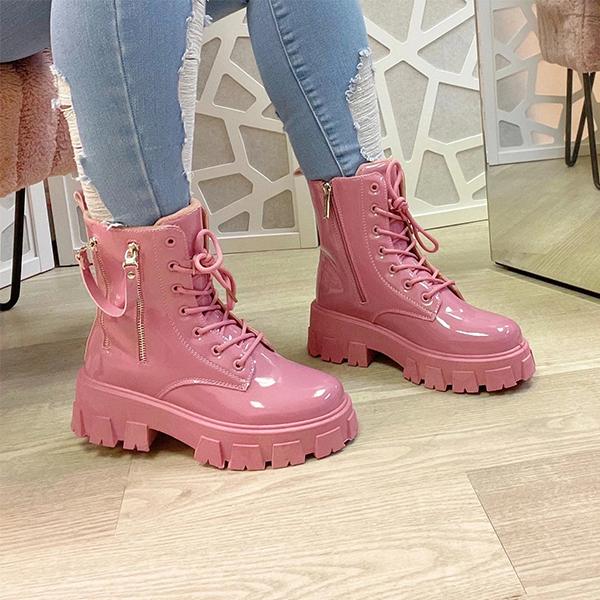 Cosypairs Fashion Faux Leather Zip Closure Chunky Sole Boots