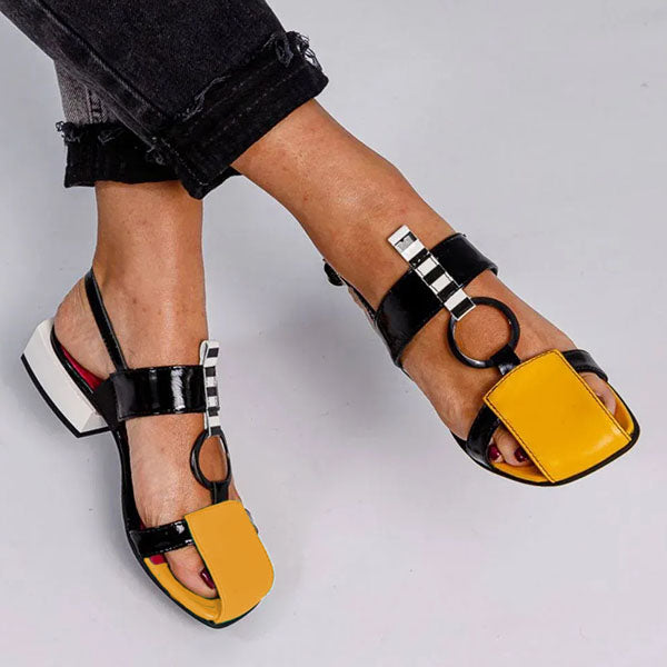 Cosypairs Square Toe Mix Color Pu Low Heeled Sandals