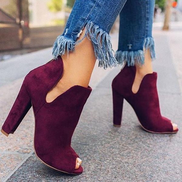 Cosypairs Women Solid Peep Toe Chunky Heeled Boots
