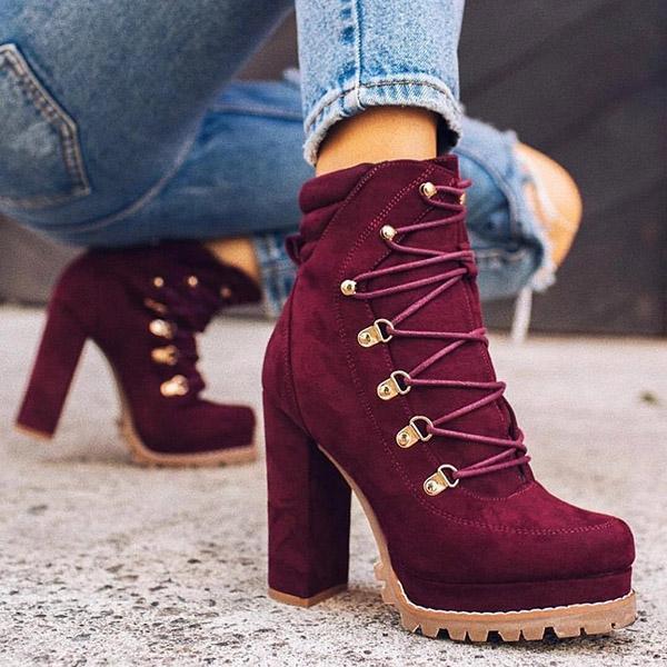 Cosypairs Suede Chunky Heel Ankle Boots