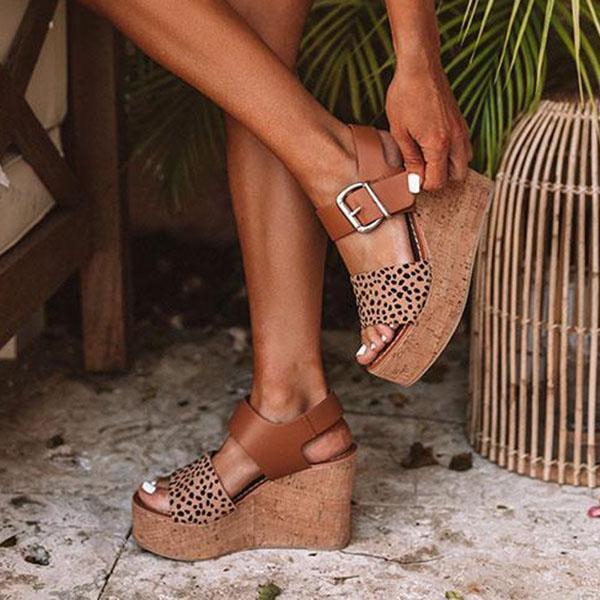 Cosypairs Reece Cheetah Wedge Buckle Straps Sandals