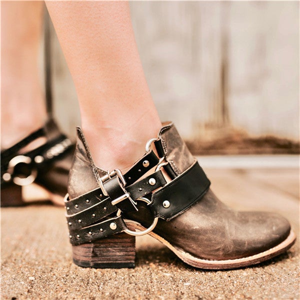 Cosypairs Cyberpunk-Style Buckle Ankle Boots