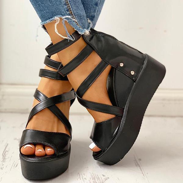 Cosypairs Solid Multi-strap Peep Toe Muffin Sandals