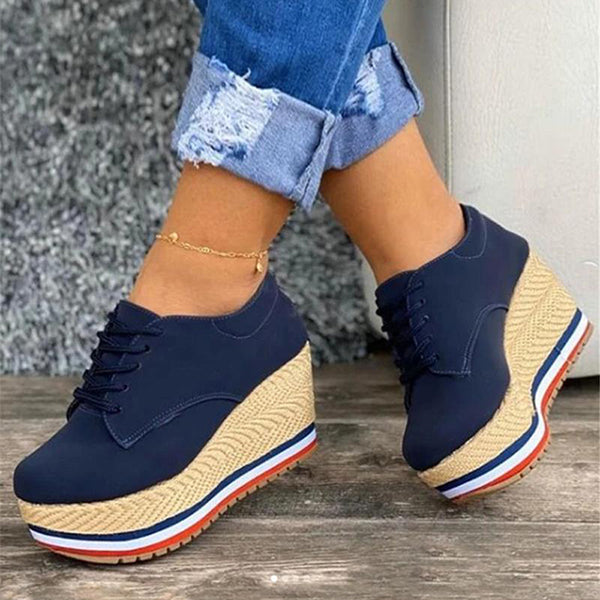 Cosypairs Lace Up Wedge Platform Ankle Sneakers
