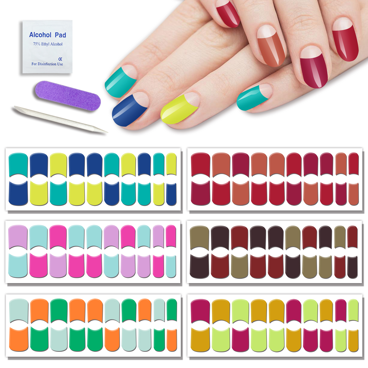 120 PCS French Nail Wraps, Colorful Nail Polish Stickers