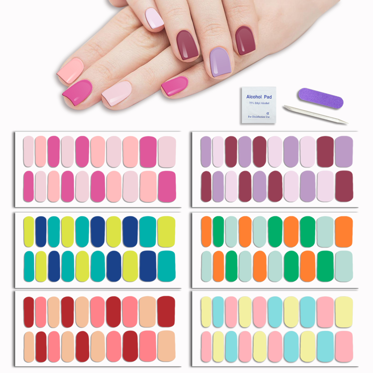 120 PCS Yazhiji Nail Wraps, Colorful Nail Polish Stickers