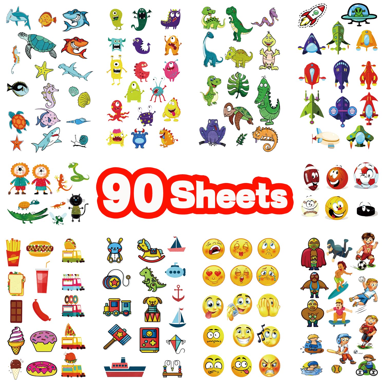 90 Sheets Temporary Tattoos for Kids Boys Girls Adults Great Party Favors and Decorations 