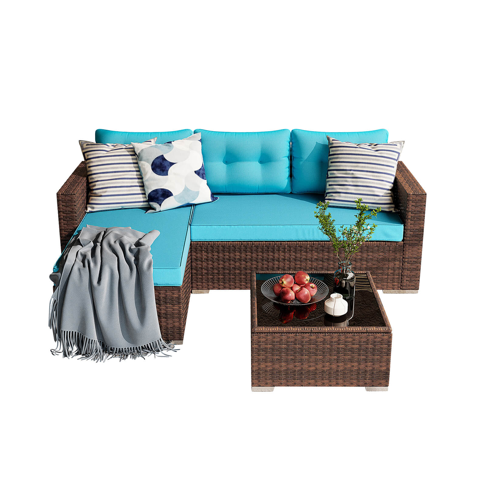 3pcs Outdoor Patio Sectional Set Wicker Furniture Set For Small Spaces
