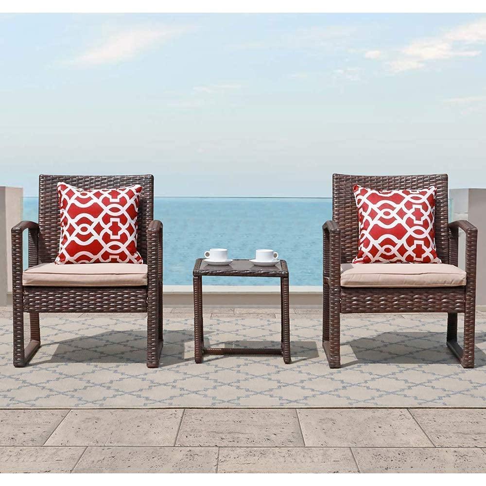 3pcs Patio Bistro Set Wicker Patio Conversation Set Outdoor Rattan Chair Set  | Orange-Casual