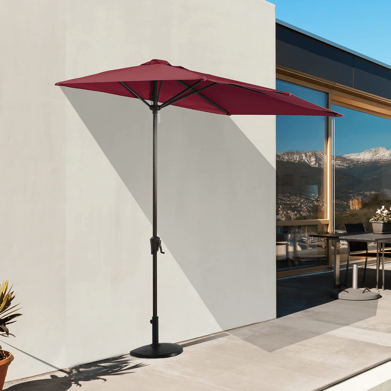 7.5' by 4’ Half Rectangular Patio Outdoor Polyester Umbrella with Crank, 5 Colors | Orange-Casual