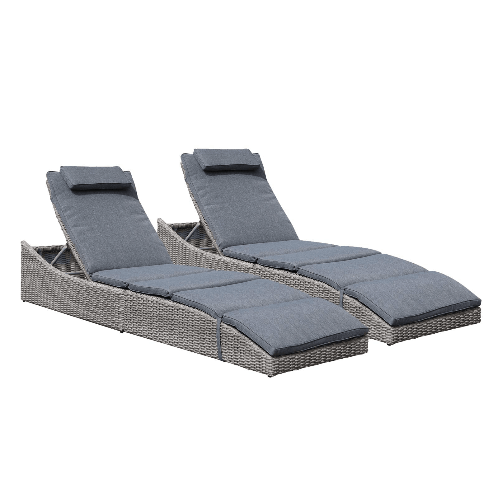 2pcs Folding Patio Lounge Chairs with Dark Grey Cushion, Wave Shape | Orange-Casual