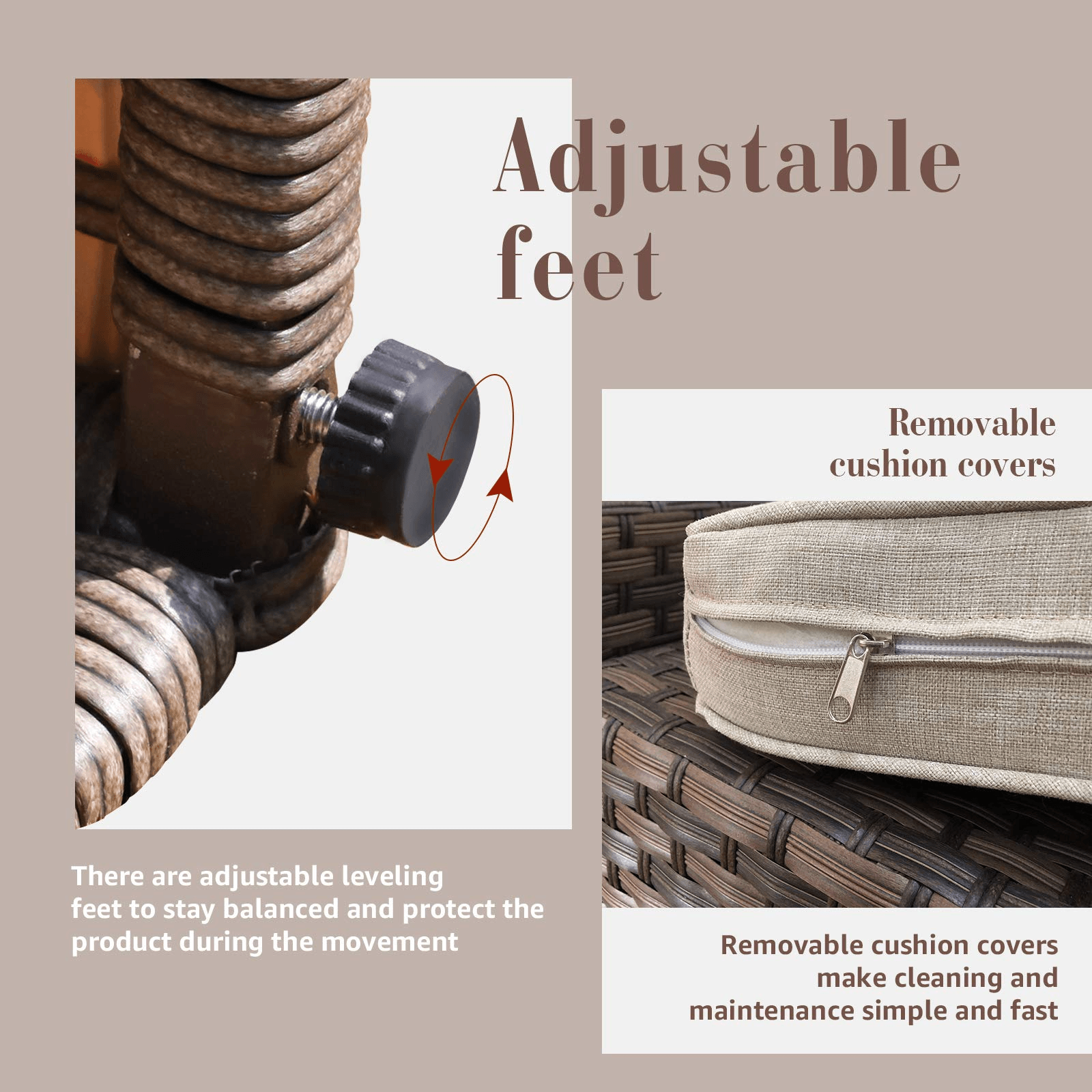 2 pcs Half Moon Armless Sofa Wicker Outdoor Curved Sofa, Brown/Grey | Orange-Casual