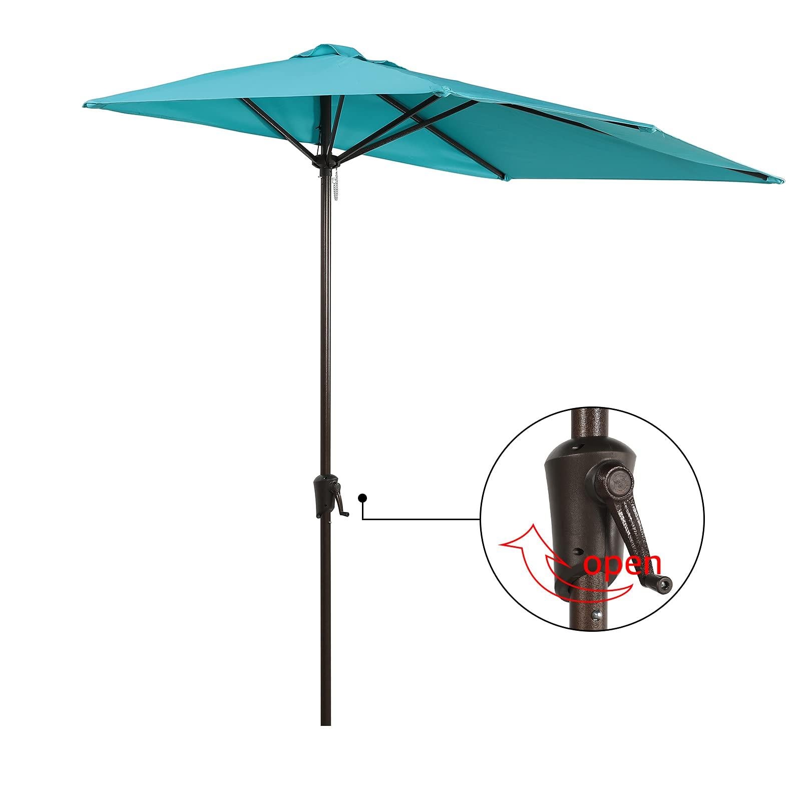 7.5' by 4’ Half Rectangular Patio Outdoor Polyester Umbrella with Crank, 5 Colors | Orange-Casual