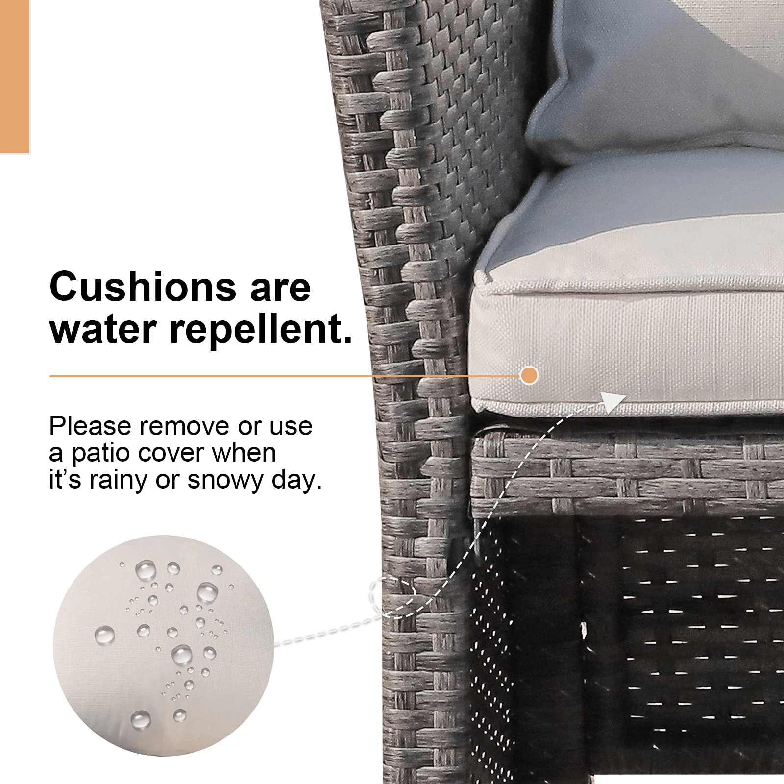 2pcs Loveseat Set with Storage Bin Wicker Outdoor Conversation Set | Orange-Casual