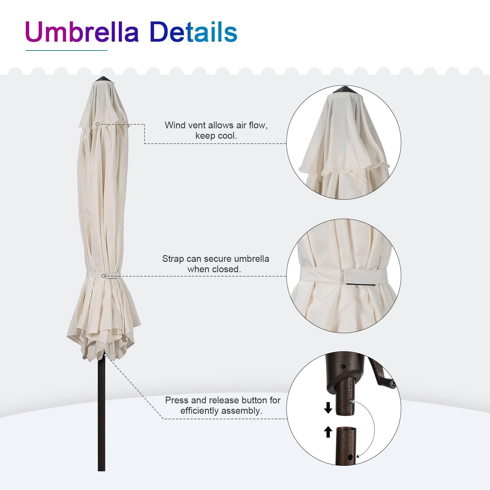 9ft Round Patio Umbrella, Polyester 8 Steel Ribs Large Table Market Umbrella, 5 Colors | Orange-Casual