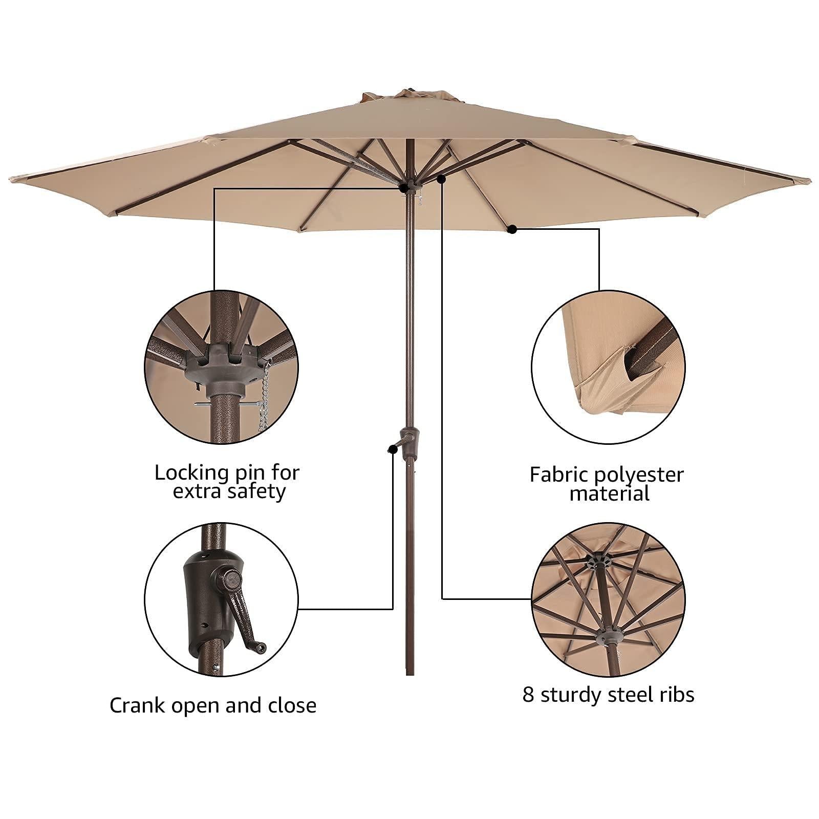 11' Patio Round Umbrella, 8 Steel Ribs Polyester Large Table Market Umbrella, 4 Colors | Orange-Casual